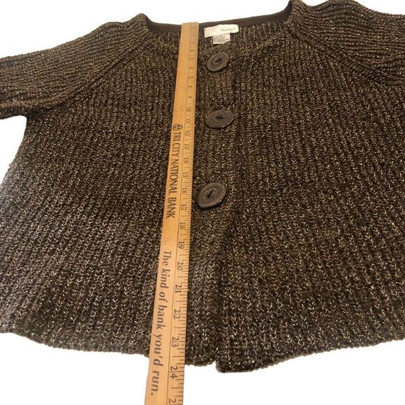 Spiegel Women’s Size XL Brown Metallic Chunky 3/4 Bell Sleeve Cardigan - Picture 7 of 9